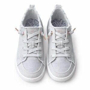 BOBS B Cute 2.0 Light Gray Canvas Sneakers Woman's Size 8.5 Vegan Memory Foam‎